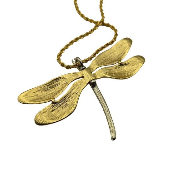 Kenneth Lane Large Dragonfly Dragon Fly Necklace Gold Satin Rope Chain 30" - Picture 4 of 4